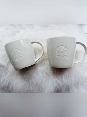 Starbucks Cream Ceramic Logo Mugs - Pair